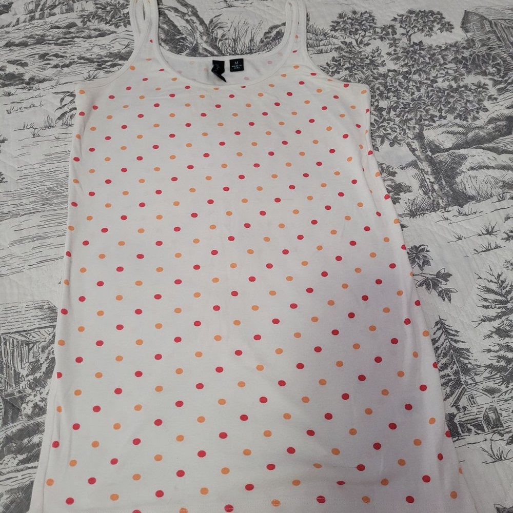 Cynthia Rowley  White with Red/Orange Polka Dots Tank Shirt Size Medium